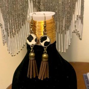 Leather tassel earrings